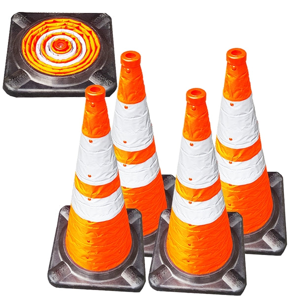 28" Lighted Collapsible Traffic Cone 4 Pack
